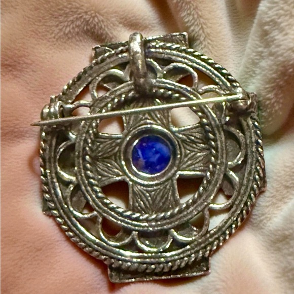 Vintage Silver Tone Celtic Cross 1.25" Irish Pin Pendant Combo Glass Cabochons - Picture 6 of 8